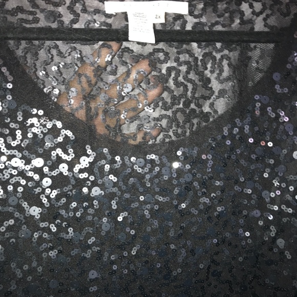 Max Studio - Sequinned Black Shear Top - Size 2X - Picture 4 of 8